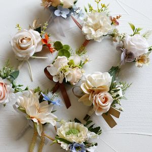 All'ingrosso su misura sposo nuziale festa di ballo di fine anno evento fiore artificiale colore Champagne serie spilla da polso fiore corpetto di fiori - Product Image 5