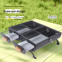 Barbecue portable noir à double couche pour table, idéal pour le camping, les voyages en camping-car, les pique-niques, les patios, les jardins et les plages