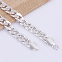 Bracelet plat en argent plaqué 13 mm pour homme - Style d'Asie du Sud-Est - Chaîne cubaine à fermoir unique - Cadeau pour la Saint-Valentin et le Nouvel An