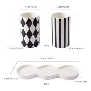 Ensemble de porte-baguettes en céramique moderne avec motifs rayés et diamantés pour l'organisation de la cuisine - Product Image 4