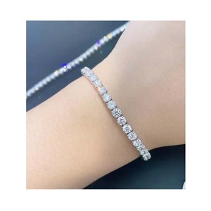 Bracelet tendance en or 18 carats avec diamants synthétiques, chaîne tennis en or massif 18 carats avec diamants de laboratoire, bracelet jonc en moissanite 3 mm - Product Image 1