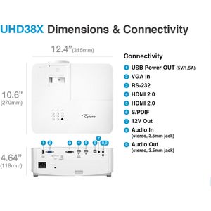 โปรเจคเตอร์ Optoma UHD38x True 4K UHD ระยะฉายมาตรฐาน สำหรับโฮมเธียเตอร์ เล่นเกม รองรับ 3D - Product Image 6