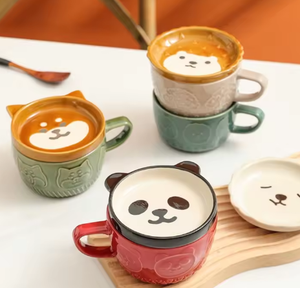 Tazza in Ceramica da 300ml con Disegni di Cani e Gatti per Latte e Caffè, Vendita all'Ingrosso - Product Image 1