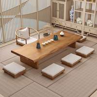 Ensemble table et chaises de style japonais en pin massif, minimaliste et moderne, bas, style Tatami Zen, pour fenêtre en baie Kangan, style antique Fujian