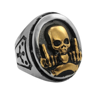 Men's Titanium Steel Skull <b>Ring</b> <b>Silver</b> And Gold Cross Shape Punk Fashion Jewelry Gift - Product Image 3