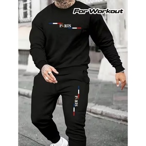Ensemble de sweats à capuche courts noirs OEM/ODM pour hommes, sweat-shirt et pantalon de survêtement, sweats à capuche vierges de haute qualité pour logo personnalisé, vente en gros - Product Image 2