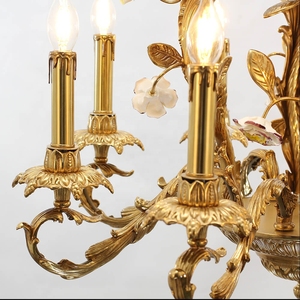 Candelabro de latón con decoración de flores de porcelana francesa de 8 luces para sala de estar - Product Image 6