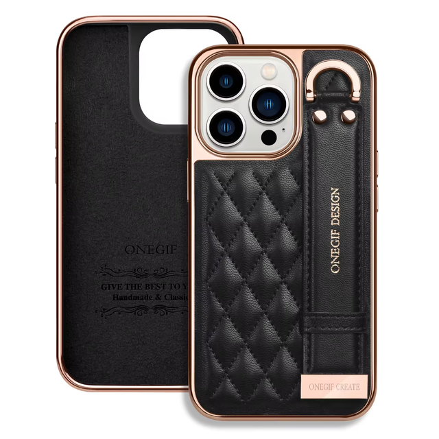 Premium Diamond Necklace Strap Leather Phone Case for iPhone 16 15 Pro Cover