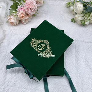 Tùy chỉnh rõ ràng Acrylic Frost màu xanh lá cây nhung lời mời đám cưới hộp phong cách Hoàng Gia 'tình yêu' handmade UV/Lá in tùy chỉnh màu sắc - Product Image 2