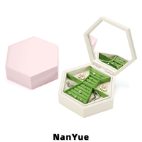 Boîte à bijoux hexagonale en cuir PU avec miroir, organisateur double couche en velours pour bagues, boucles d'oreilles, colliers, rangement de voyage, logo personnalisé