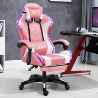 Fauteuil Gamer PC de Course Multi-Fonction Inclinable en Cuir, Chaise de Jeu Économique à LED avec Repose-Pieds