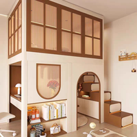 Lit mezzanine moderne JS avec escalier de rangement, bureau intégré et bibliothèque - Cadre en bois massif, mobilier multifonctionnel pour chambre d'enfant