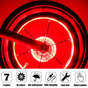 Feu de roue de vélo à LED, 7 couleurs, Hub Rechargeable par USB, équipement de sécurité avec 18 motifs de rayons arc-en-ciel, lampe d'avertissement, livraison gratuite - Product Image 2