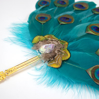 Éventail en plumes fait main avec motif oeil de paon adapté aux accessoires de danse et aux décorations de fête