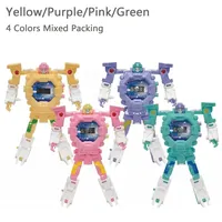 Date 4 couleurs dessin animé électronique enfants intelligent numérique déformation ludique jouet Robot montre montres pour enfants