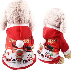 Рождественский костюм для домашних животных, утепленный праздничный костюм для девочек, щенков, бархатная одежда для собак, толстовка с капюшоном