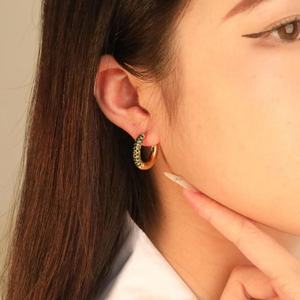 Pendientes de Aro Pequeños con Circonitas Cúbicas Verdes, Chapados en Oro de 18K, Acero Inoxidable, Joyería Minimalista para Mujer - Product Image 3