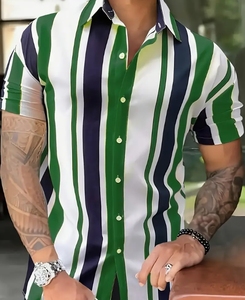 Vente en gros 100% Coton Doux à Manches Courtes Hawaii Chemises Hommes Chemise Rayée Prix Usine Vente - Product Image 4