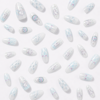 Faux ongles à presser Baby Blue Sheep Story, courts et effilés, motif écossais avec nœud, style Sweet Girl, faits main
