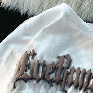 Camiseta Urbana de Algodón con Estampado Gráfico, Unisex, Logotipo Oversize, Impresión 3D Puff, QIANSHI Blanca - Product Image 5