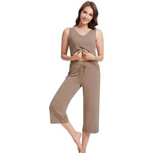 ชุดนอนผู้หญิงขายส่ง เสื้อแขนกุด กางเกงขาสั้น ผ้าวิสโคสใยไผ่ เนื้อนุ่ม คอวี เสื้อกล้าม ชุดนอนเย็นสบาย ไซส์ S-XXL - Product Image 1