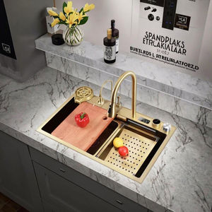 Évier de cuisine rectangulaire en acier inoxydable 304, <span class=keywords><strong>grand</strong></span> modèle, avec affichage numérique à touches dorées, design américain YEETE Spot - Product Image 2