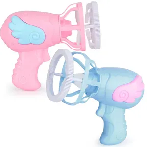Mainan pistol peniup gelembung kartun malaikat, mainan mesin gelembung listrik genggam, kipas otomatis, mainan air sabun untuk anak-anak