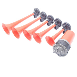 Bocina de aire de cinco trompetas para coche, 12V, eléctrica, musical, universal, tipo jazz, con altavoz rojo de advertencia - Product Image 1