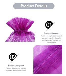 Sacs cadeaux en organza satiné écologiques avec cordon de serrage, impression de logo personnalisée en relief, pas chers pour Noël - Product Image 5