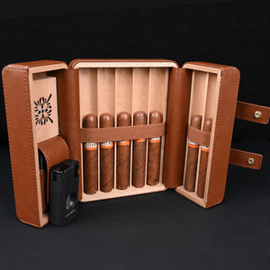 Custom Portable 7 Cigar Case Humidor de Couro Box com Built-<span class=keywords><strong>in</strong></span> Hidratante Agente Slot Lacquer Technics <span class=keywords><strong>Travel</strong></span> Humidor - Product Image 1