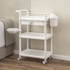 Modern White <b>Plastic</b> Salon <b>Storage</b> Cart Mobile Trolley with <b>Drawer</b> Bucket for Spa Bathroom Bedroom Use - Product Image 3