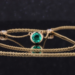 Collares de joyería fina de laboratorio, Esmeralda, Colombia, piedra redonda, Diamante de 14k, oro de 17 pulgadas - Product Image 5