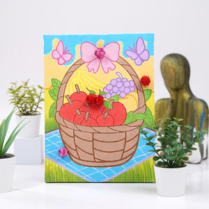 Juego de lienzo de pintura acrílica, cuadro de cesta de frutas de dibujos animados por números, pintura en lienzo para niños con marco de madera - Product Image 6