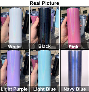 <span class=keywords><strong>Gobelet</strong></span> isotherme en acier inoxydable à double paroi brillant blanc et noir de 20 oz, fin et droit, pour sublimation - Product Image 3