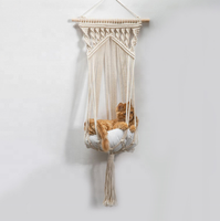 Hamac pour chat en macramé avec coussin et kit de suspension Panier à balançoire en corde de coton tissé à la main Motif solide Tenture murale facile