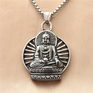 Collar con colgante de Buda de acero inoxidable para hombre, estilo retro punk, diseño geométrico 19064 - Product Image 1