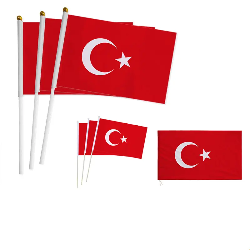 2024 Custom 10pc/opp Red White Color Various Turkey Country Hand Waving Flag With Inventory