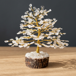 Arbre de Noël artisanal en quartz et pierres semi-précieuses, 300 perles de pierre, base épaisse, décoration de Noël faite à la main - Product Image 1