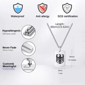 Edelstahl Deutschland Nationalemblem Adler Design Kettenhalsband 18K <span class=keywords><strong>Gold</strong></span> Deutsche Niederländische Flagge Karte Anhänger Hundemarken-Halskette - Product Image 2
