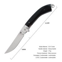 Couteau de poche pliant à pointe clip en acier 3Cr13 avec manche en bois d'ébène, finition satinée, pour usage quotidien, camping, cuisine, bricolage, OEM