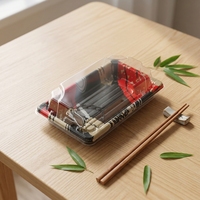 Boîte d'emballage carrée jetable en plastique JY-1100 pour sushis avec couvercle, plateau à sushi, boîte de conditionnement alimentaire en plastique
