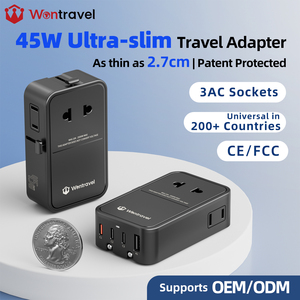Adaptateur de voyage universel Wontravel 3AC Sockets ultra-fin 45W avec USB-C et charge rapide GaN - Product Image 1