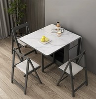 Table à manger pliante de style moderne avec tiroirs, étagères de rangement, petite table de cuisine à 4 roues en ardoise pour meubles peu encombrants