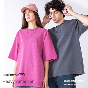 เสื้อยืดคอกลมแขนสั้น100% ผ้าบาติกขนาดใหญ่สไตล์ยุโรปอเมริกัน300กรัมผ้าคอตตอนทอดเค็มถัก - Product Image 4