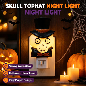 Halloween Skeleton Skull <b>LED</b> Plug-In <b>Night</b> <b>Light</b> 360Rotatable Middle Soft Warm Wall Holiday Party Decor Wholesale OEM Gift - Product Image 2