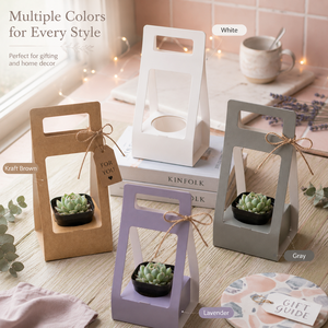 Boîte d'emballage écologique portable pour plantes succulentes avec poignée, mini porte-fleurs pour mariage, fête, cadeau de naissance, vente en gros - Product Image 5