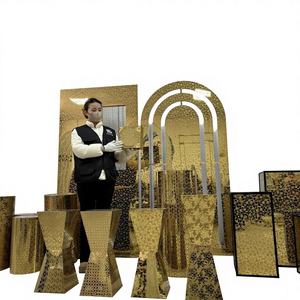 Ensemble de socles à gâteau carrés et ronds en acier inoxydable lisses, décoration de table de mariage personnalisée, support à fleurs, design miroir, multicolore - Product Image 1