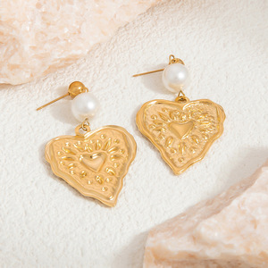Pendientes con Colgante de Sol en Forma de Corazón, Chapados en Oro de 18K, Aleación de Zinc, Diseño Retro Irregular, Pendientes de Moda - Product Image 3