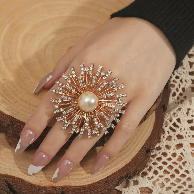 Chunky Pearl Trendy Ring Céu Estrelado Ambiental Grande Anéis Banhados A Ouro Atacado Em Massa