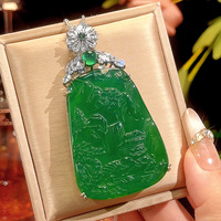 Collier pendentif feuille de jadéite glacée vintage avec zircon, plaqué or, en cuivre, pour femme, bijou de déclaration, vente en gros pour fêtes